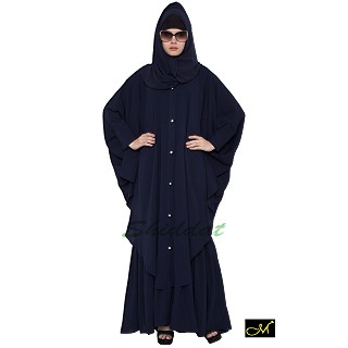 Designer Front Open Abaya - Navy Blue 